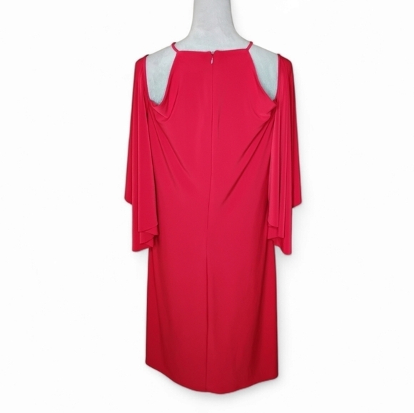 Lauren Ralph Lauren Red Cold Shoulder Cocktail Sheath Dress Size 16 Evening - Picture 5 of 8